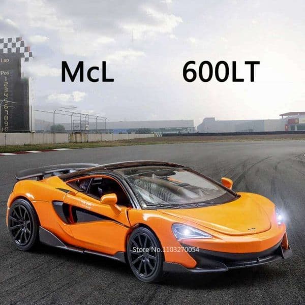 1/32 MCLen 600LT Toys Model Alloy Diecast Sports Car Rubber Tires 3 Door Opened Sound Light Pull Back Vehicle Gift for Kid C260305