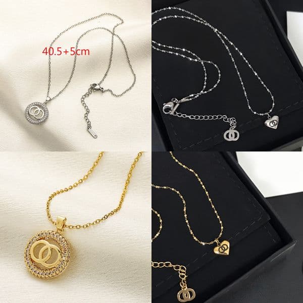 Gold Necklaces Classic Pendant Design Silver Luxury Charm Women Sweater Spring Girl Love Birthday Gift Round Necklace Stainless Steel Long Chain