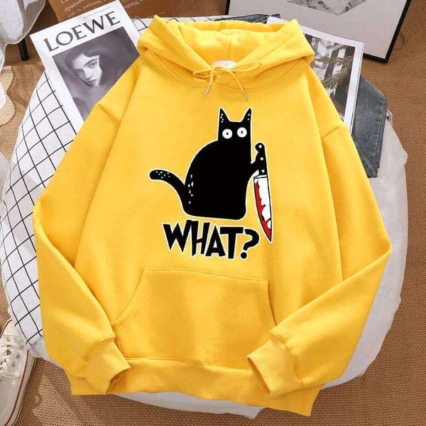 What cute little black cat holding a knife, men's street hoodies, autumn sports shirts, hip-hop costumes J260227