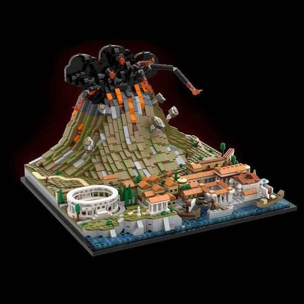 MOC Custom Vesuvius and Pompeii Architectural Model Building Blocks Technology Bricks DIY Assembly Toys Children's Gift Z260305