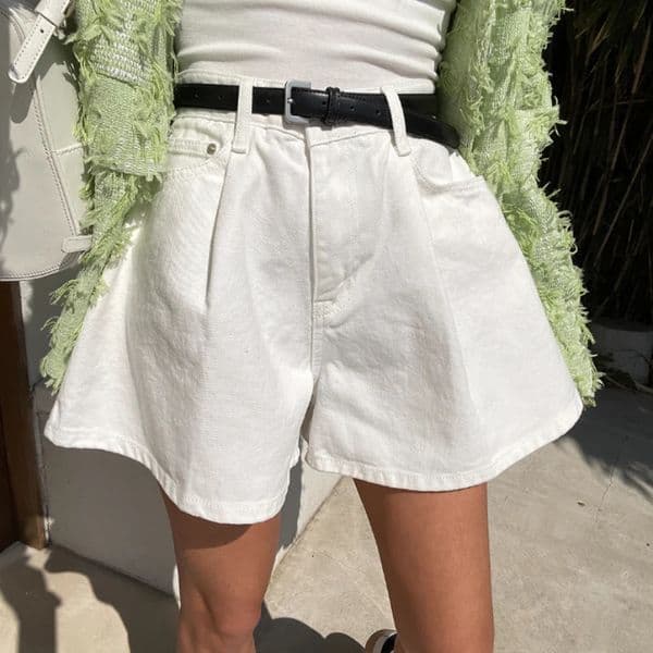 REALEFT Summer Washed High Waist Womens A-line Denim Shorts Pocket White Casual Loose Wide Leg Jeans Shorts Female 260306