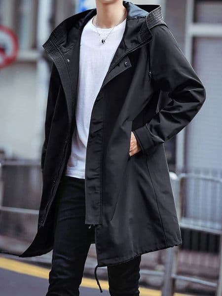 Spring Autumn Long Trench Coat Men Fashion Hooded Windbreaker Black Overcoat Casual Jackets Big Size 6XL 7XL 8XL 260305