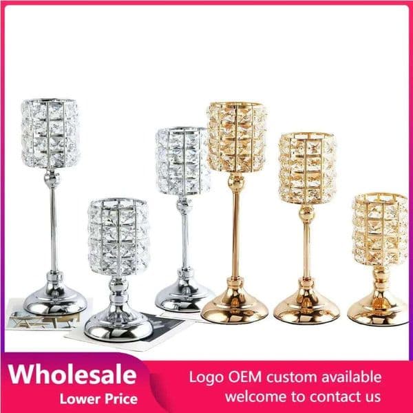 Nordic Candlestick Ornaments Gold Light Luxury Crystal Home Romantic Decoration Wedding Props Holders Candle Stand XJ260305