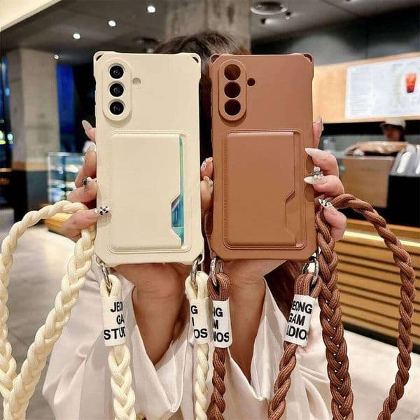 Braided Crossbody Lanyard Strap Phone Case for Galaxy S24 S23 S21 FE Plus S25 S22 Ultra Wallet Card Bag Silicone Cover H260305