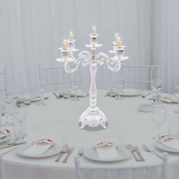 5-Arm Candelabra for Home Decor, Elegant Aluminum Alloy Chandelier, Antique Silver Finish, Indoor/Outdoor Ceiling Light Fixture XJ260305