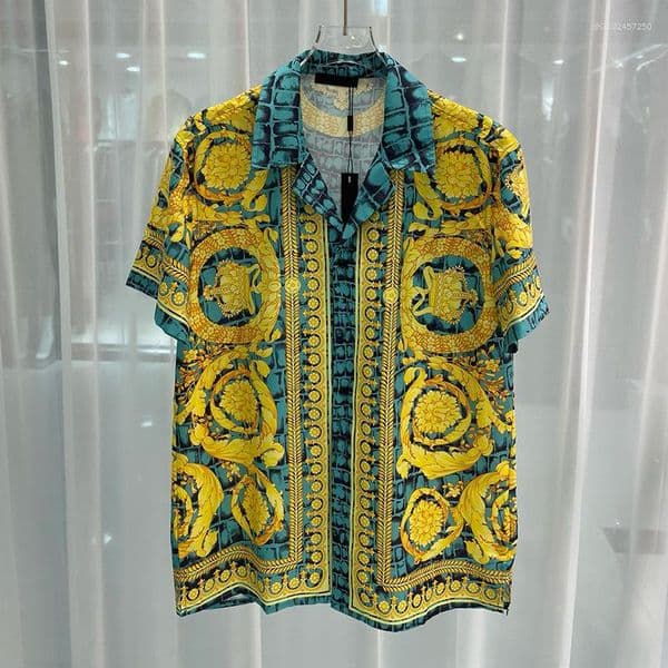 Men's Casual Shirts 2026 Early Spring European And American Fashion Cross-border Foreign Trade Digital Printing Short-sleeved Suit Collar