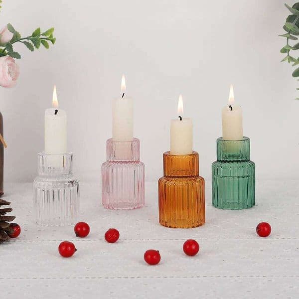 3PCS set Glass Candlestick,Stick candle Holder,Transparent Pink Green Amber color,Wedding romantic table Candle stand,Home Decor XJ260305