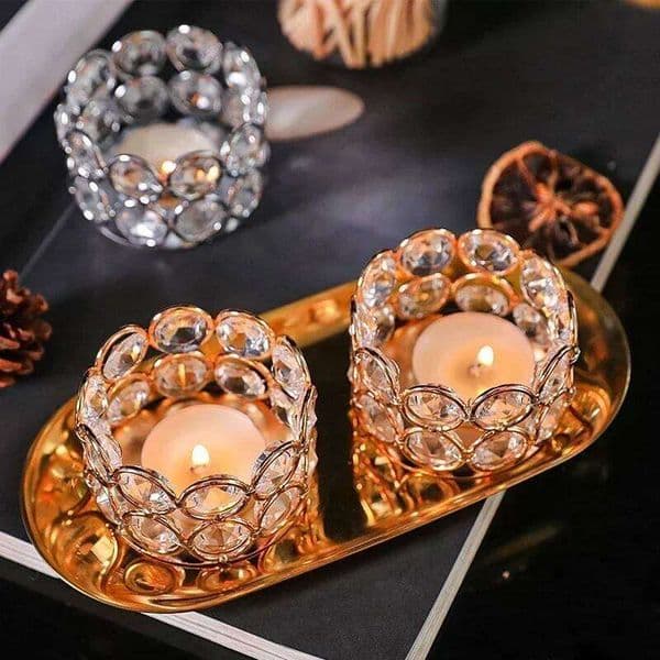 Crystal Candle Holders Wedding with Mental Tray Table Center Home Decoration Candlestick XJ260305