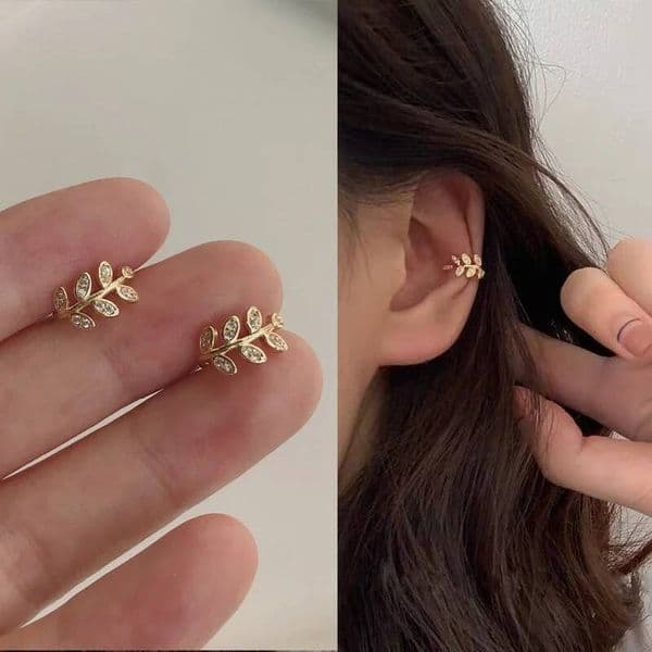 Fashion Exquisite Crystal Ear Cuff for Woman Non Piercing Leaf Clip Earrings Christmas Jewelry Gift