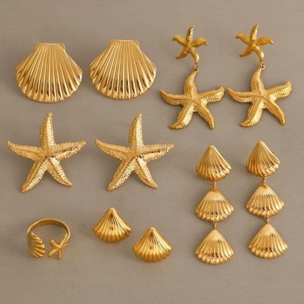 Women Gold Earrings Designer Luxury Earrings Engagement Fashion Jewelry Valentine's Day Gift 18k Gold Stud Earrings Summer Beach Starfish Shell Earring Dangle