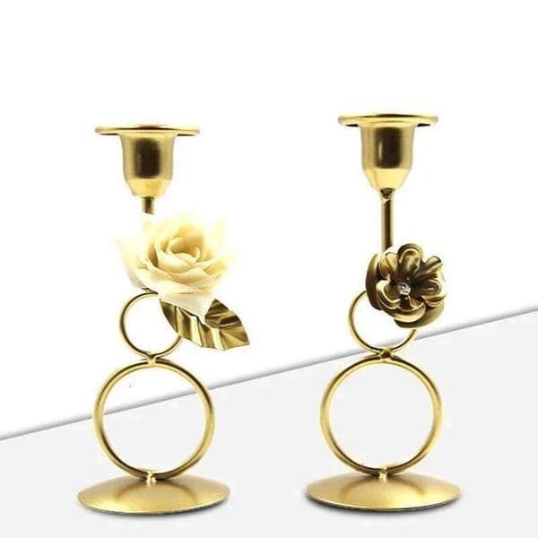 Nordic Rose Candlestick Metal Iron Crafts Wedding Candelabrum Flowers Ring Wax Candle Stand Dining Table Center Piece Decoration XJ260305