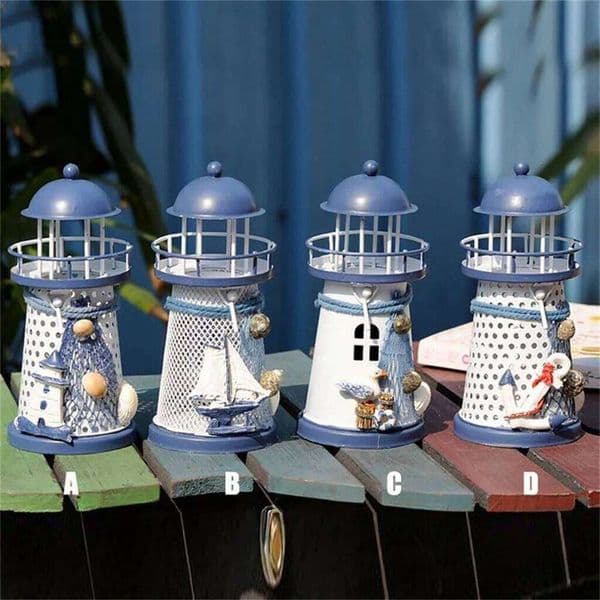 Hot-selling Handmade Mediterranean-style Lighthouse Wrought Iron Holiday Candlestick Candle Holder Home Decor #LL XJ260305