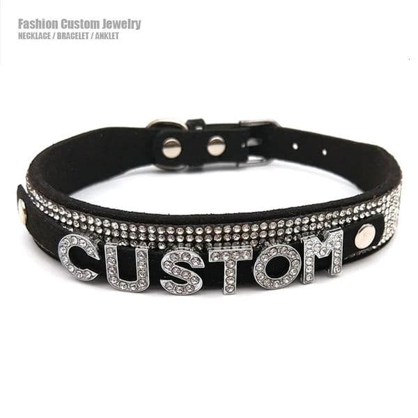 Shiny Rhinestone Letters Custom Collar Choker Necklace Women Men Sexy Black Soft Leather Customized Name Cosplay Party Jewelry 260302