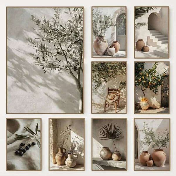 1pc Frameless Minimalist Natural Plant Olive Tree Pottery Poster Mediterranean Still Life Canvas Painting Country Room Decor 26Y0306