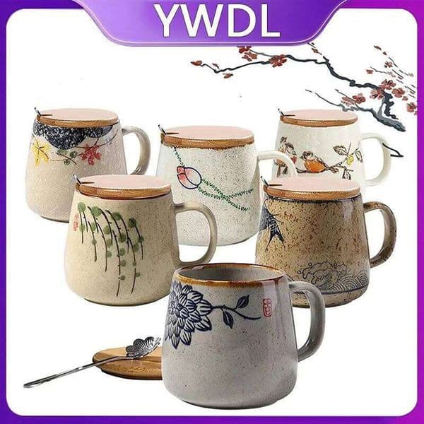 YWDL 380ml Japanese Retro Style Ceramic Coffe Kiln Glaze Milk Breakfast Cups Home Teacup Tumbler Water Mug Gift For Friends 26L0306