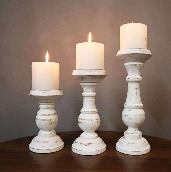 Solid Wood White Candlestick Tabletop Retro Candle Holder Home Decoration Wooden Candles Rack Nostalgic Photography Props XJ260305