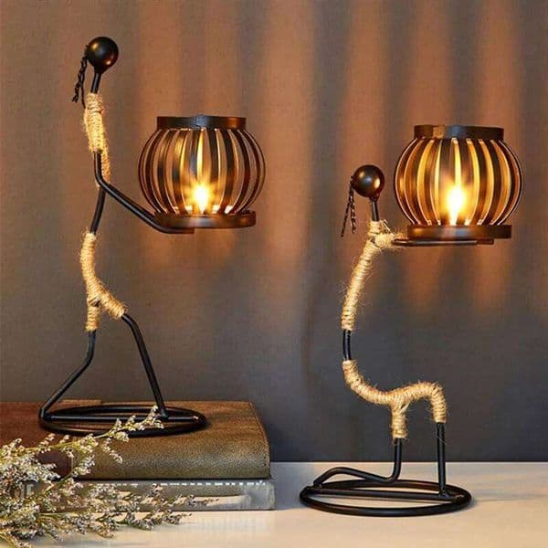 Ladies African Women Iron Candle Holder, Home Bar Table Decoration-New XJ260305