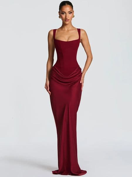 Mozision Elegant Backless Sexy Maxi Dress Women Gown Fashion Square Collar Sleeveless Skinny Ruched Club Party Long Dresses 260306
