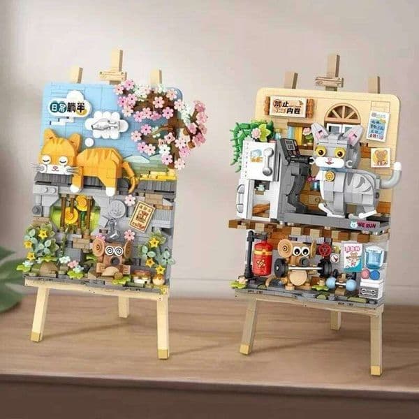 Animal Building Blocks Creative Cute Kitten 3D Painting Ornaments Children's Assembly Toys Boys Girls Gifts Z260305