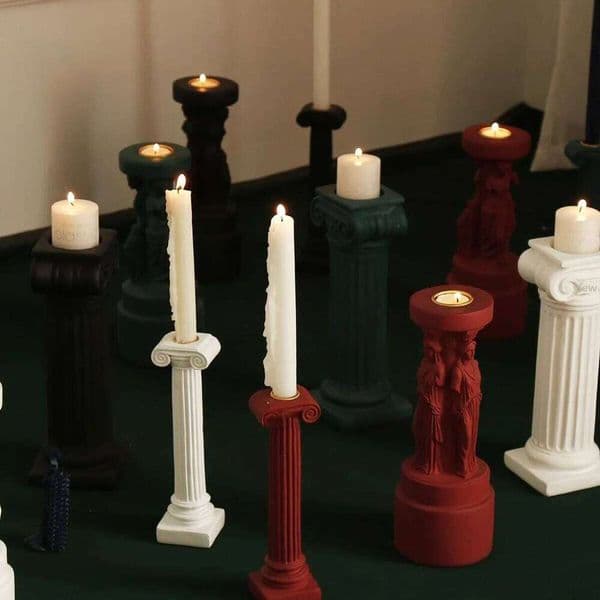 Pillar Candle Holder Black Resin for Candles Table Design Candlesticks, Decorative Tabletop Home Dining Centerpiece XJ260305