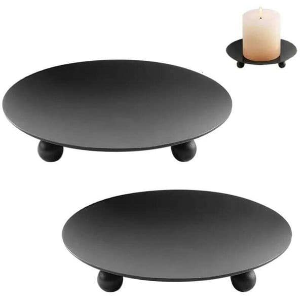 1Pc Black Holder Decorative Iron Pillar Plate Pedestal Candle Stand for Wax Candles XJ260305