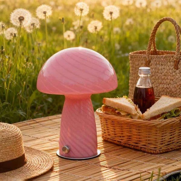 Unnamed store, cream-style striped mushroom table lamp, bedside cover, House bedroom, study, children, living room atmosphere 26Y020 26Y0306