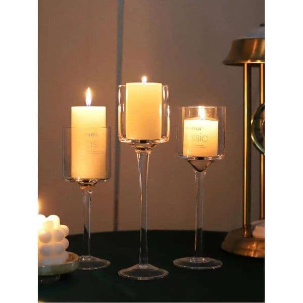 1Set3 Modern Light Luxury Tall Glass Candle Holder Wedding Props Transparent Candlestick XJ260305