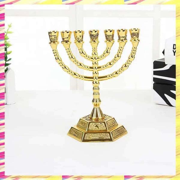 ABJJ Golden Jewish Candle-Holders Religions Candelabra Hanukkah Candlesticks 7 Branch Menorah XJ260305