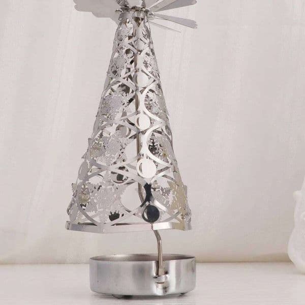 Christmas Rotation Silver Tree Shaped Revolving Candlestick Tea Light Holder for Holiday Party Decor Snowflake XJ260305