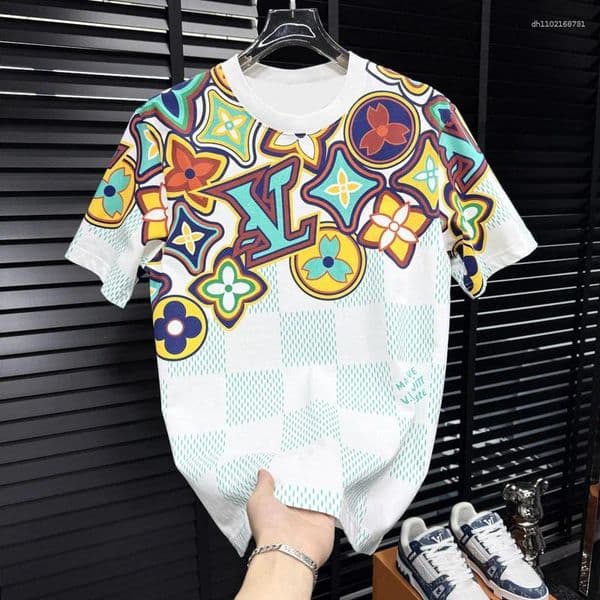 Men's T Shirts 2026 Style Casual Trendy Fashion Short-Sleeved T-Shirt Classic Round-neck Colorful Print Letters Summer Shirt