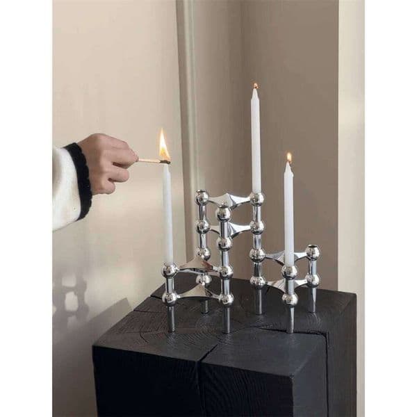 Silver Candlestick Metal Molecular Structure Candle Holder Centerpiece Living Room Decoration Gift Home Decore Candelabra XJ260305