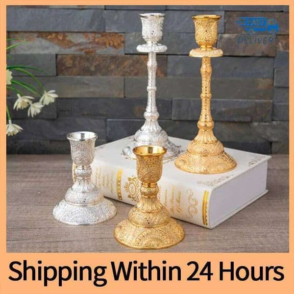 2pc European Style Metal Candlestick Candles Holders Gold Silver Dropshipping Wedding Ramadan Eid Religion Decorations Home XJ260305