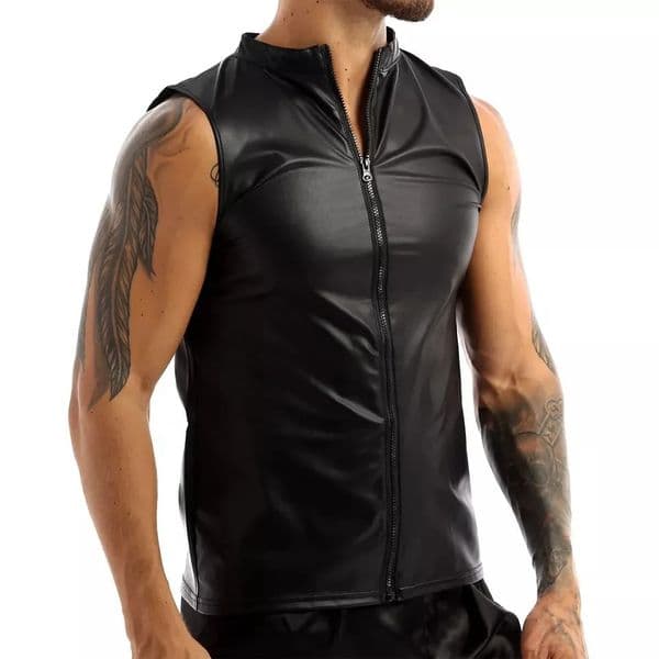 Mens Leather Vest Elastic Fashion PU Leather T-Shirts Bikers Tank Tops Streetwear 260306