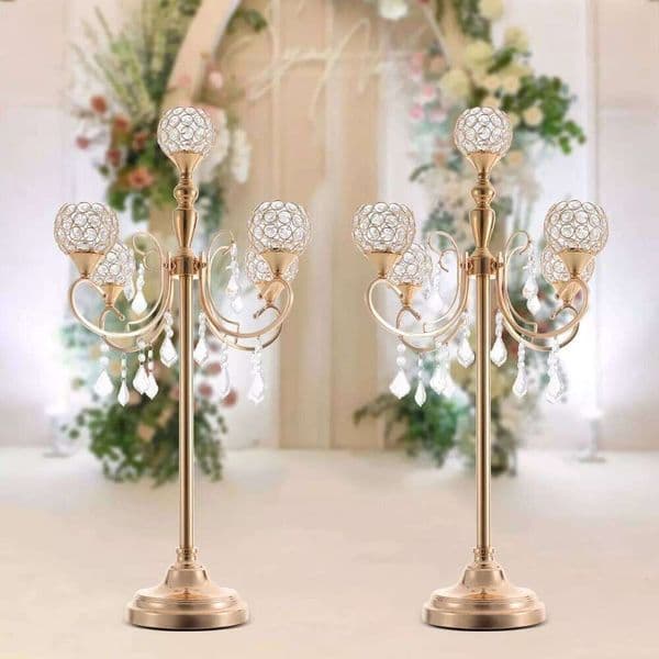 2PCS 5 Arms Crystal Candelabra Candle Holder Golden Table Centerpieces Wedding Decoration XJ260305