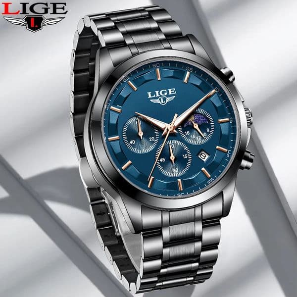 LIGE Quartz Man Watch Top y Business Clock Fashion Casual Sports Stainless Calendar Waterproof Luminous Mens Watches 260304