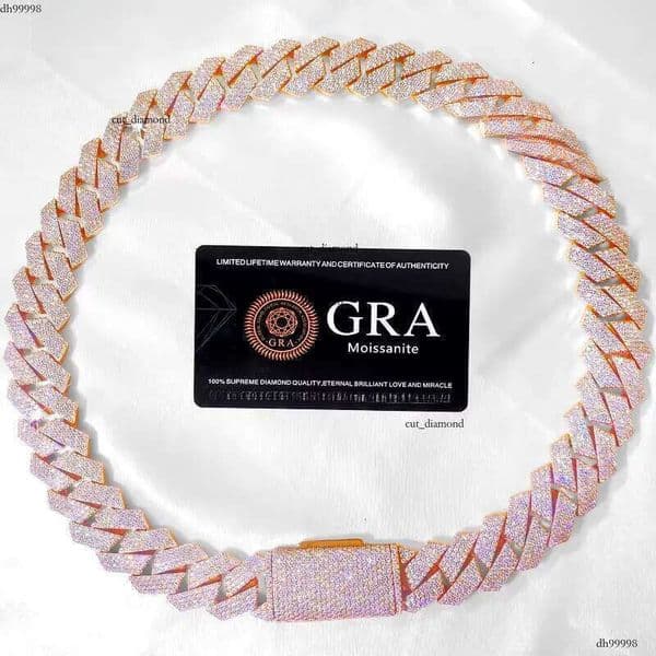 Custom 20mm 4-Rows Sterg Sier Rose Gold Cuban k Chain for Men Full Iced Hip Hop Dia Moissanite Fine Necklaces