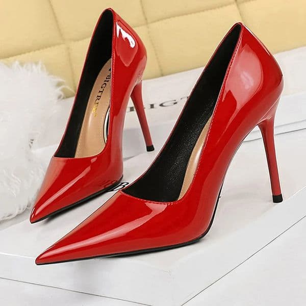 BIGTREE Shoes Pointed Toe Red Women Pumps Patent Leather High Heels Occupational OL Office Shoes Stiletto Female Heels Shoes 260306
