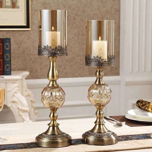Luxury European High Table Decor Ornaments Candlelight Dinner Props Crystal Metal Candle Holders Retro Crafts XJ260305