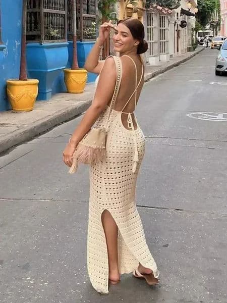 Sexy Knit Cut Out Tassel Spaghetti Strap Bodycon Beach Maxi Dress Summer Womens Holiday Club Party Outfit Swimsuit Cover Up K10 260302BJ