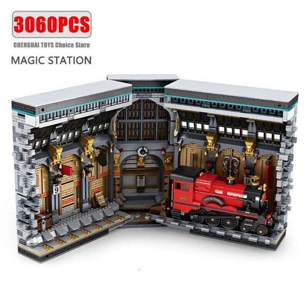 3060PCS Train Station Magic Bookend MOC Model Building Blocks Creative Street View Assembly Bricks Set With Light Kids Toys Gift Z260305