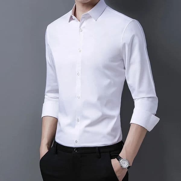 Mens Casual Fashion Business Solid Color Long Sleeved Shirt 260304