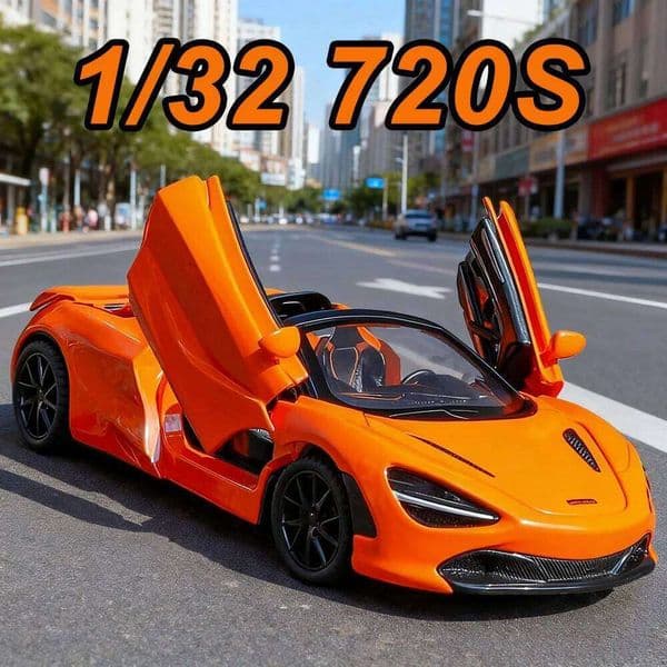 1:32 720S Senna Alloy Diecast Sports Car Model Toys Doors Opened Sound Light Pull Back Rubber Tires Miniature Cars Toy Kid Gifts C260305