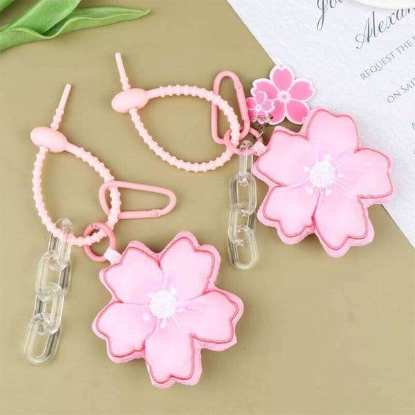 Pink Cherry Blossom Chain Fabric Sakura Pendant Cute Flower Key Ring Backpack Charms Car Decoration Bag Accessories L260306