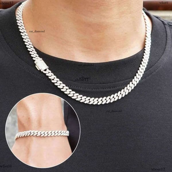 bracelet pendant necklaces fine jewelry 8mm VVS moissanite necklace cuban k sterg sier women men chain miami cubank