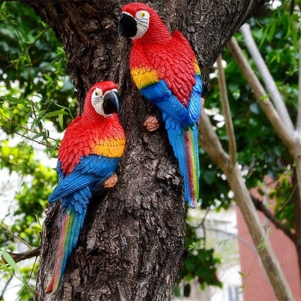 Resin Parrot Statue Wall Mounted DIY Outdoor Garden Tree Decoration Animal Sculpture For Home Office Garden Decor Ornament 260305