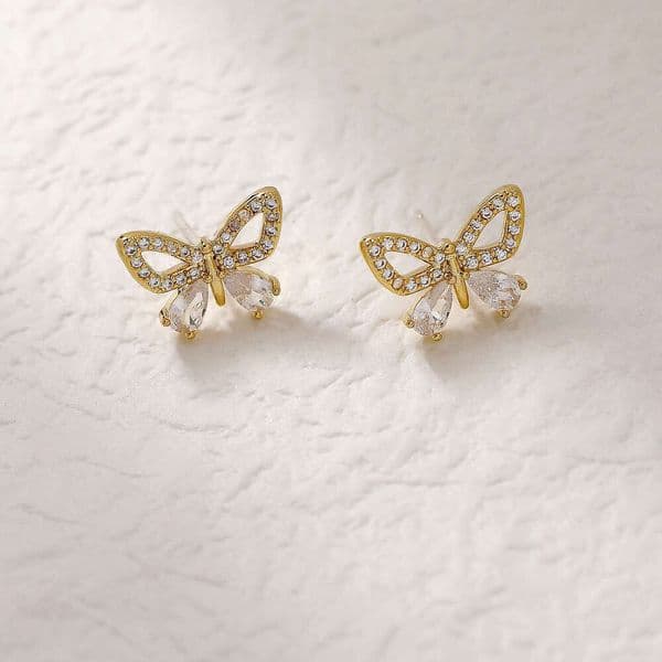 Luxury Commuting Diamond Girl's Bowknot Stud Earrings Korean Style Internet Celebrity Versatile High-End Earrings