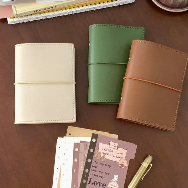 A7 Retro Pu Leather Binder 6 Ring Binder With 45 Sheets PU Clip-on Notebook Faux leather Loose Leaf Notebook Journal 260302