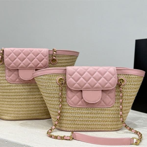 Straw Designer Tote Bag crossbsody chain bags fashion shoulder beach bag Front Pocket Open Totes for women