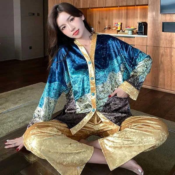 Luxury Brand Velvet Women 2PCS Pajamas Set Sleepwear Casual Trouser Suits Loungewear Autumn Winter New Velour Homewear Lingerie Y260306A