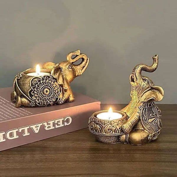 Animal Elephant Trunks Up Sculpture Tealight Holder Decorative Small Candle Stick Holders Good Lucky Gifts XJ260305